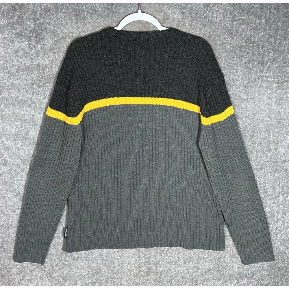 Vintage Aeropostale Ribbed Knit Colorblock Sweater Mens Sz Large Gray Yellow Y2K
